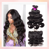13x4 Transparent Lace Frontal, 3Bundles, 1B, Body Wave